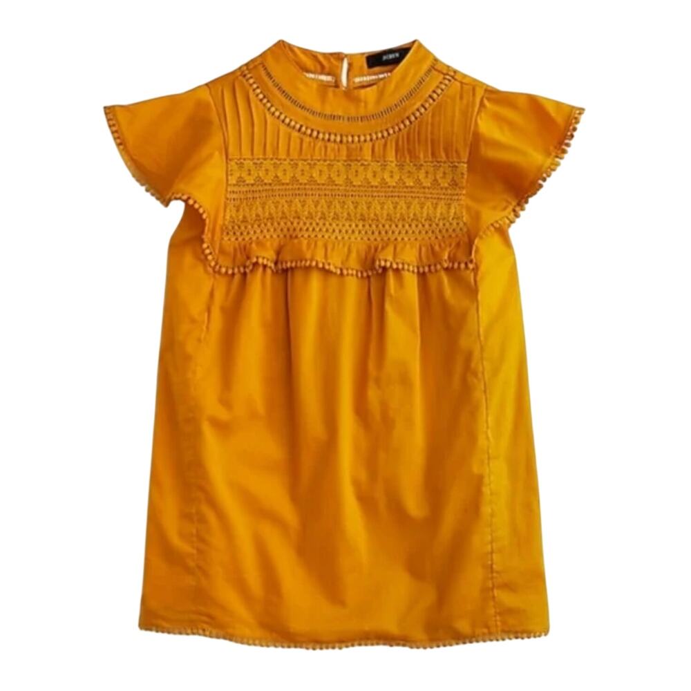J. Crew Flutter-Sleeve‎ Crocheted Lace Top Embroidered Boho Mustard Yellow SZ XS